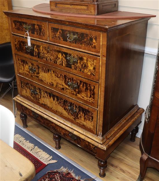 An early 18th century and later mulberry chest on stand W.96cm